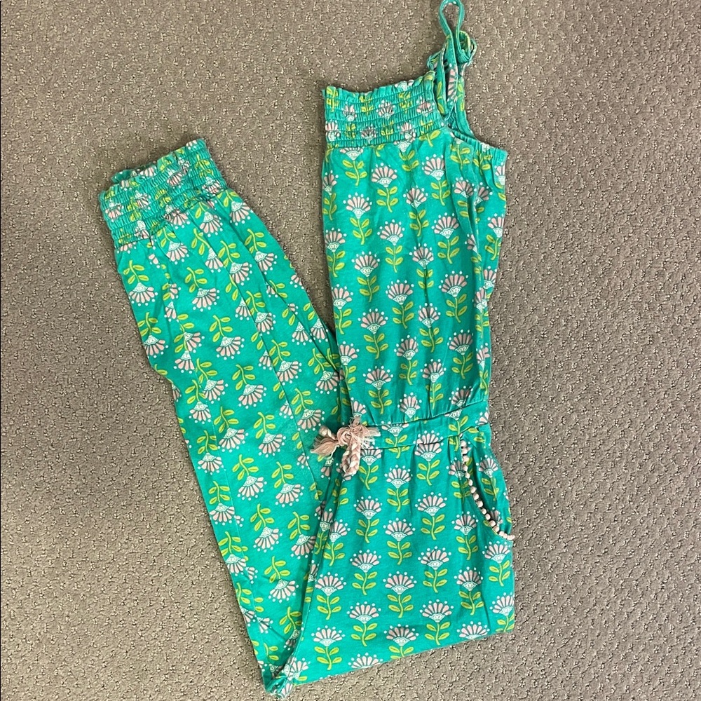 Mini Boden Green Floral Jumpsuit with Drawstring